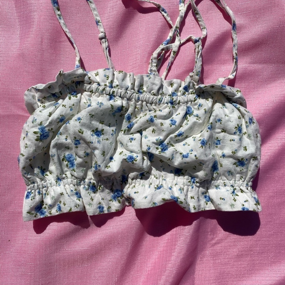 White & Blue Floral Crop Top